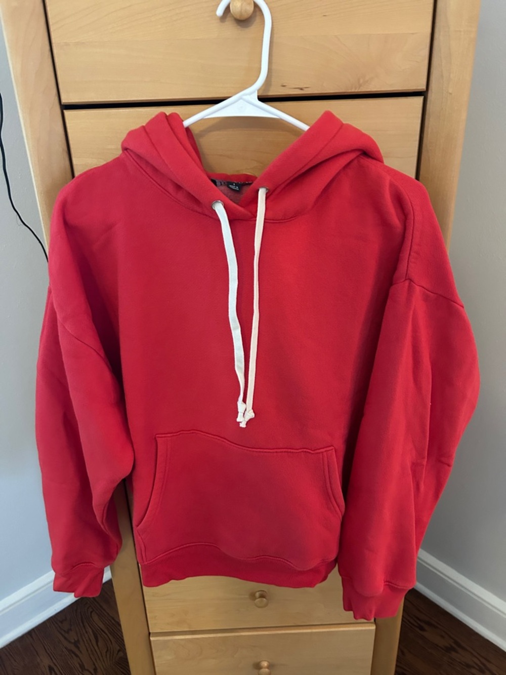 J. Crew Red Womens Crewneck Hoodie with White Drawstrings, NWOT, Large
